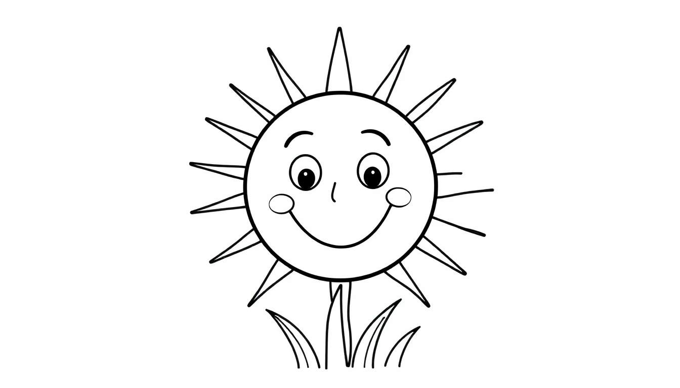 Una placa de color de un sol sonriente entre hierba.