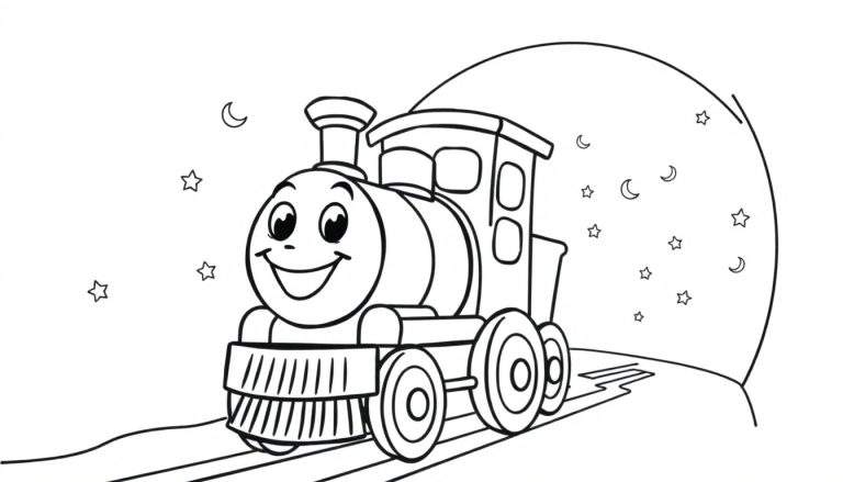 Un tren de dibujos animados amigable para colorear en una placa de color.