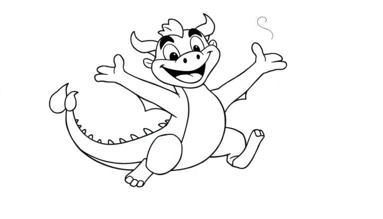 Mushu el dragón feliz, una placa para colorear para niños.