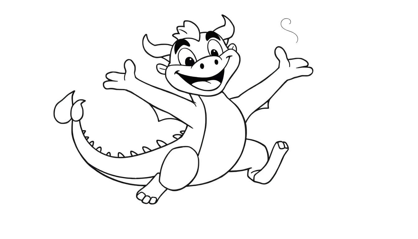 Mushu el dragón feliz, una placa para colorear para niños.
