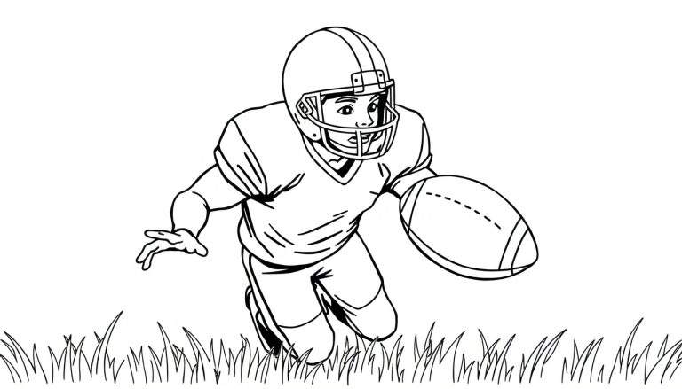 Jugador de fútbol americano corriendo en una página para colorear de placa de color.