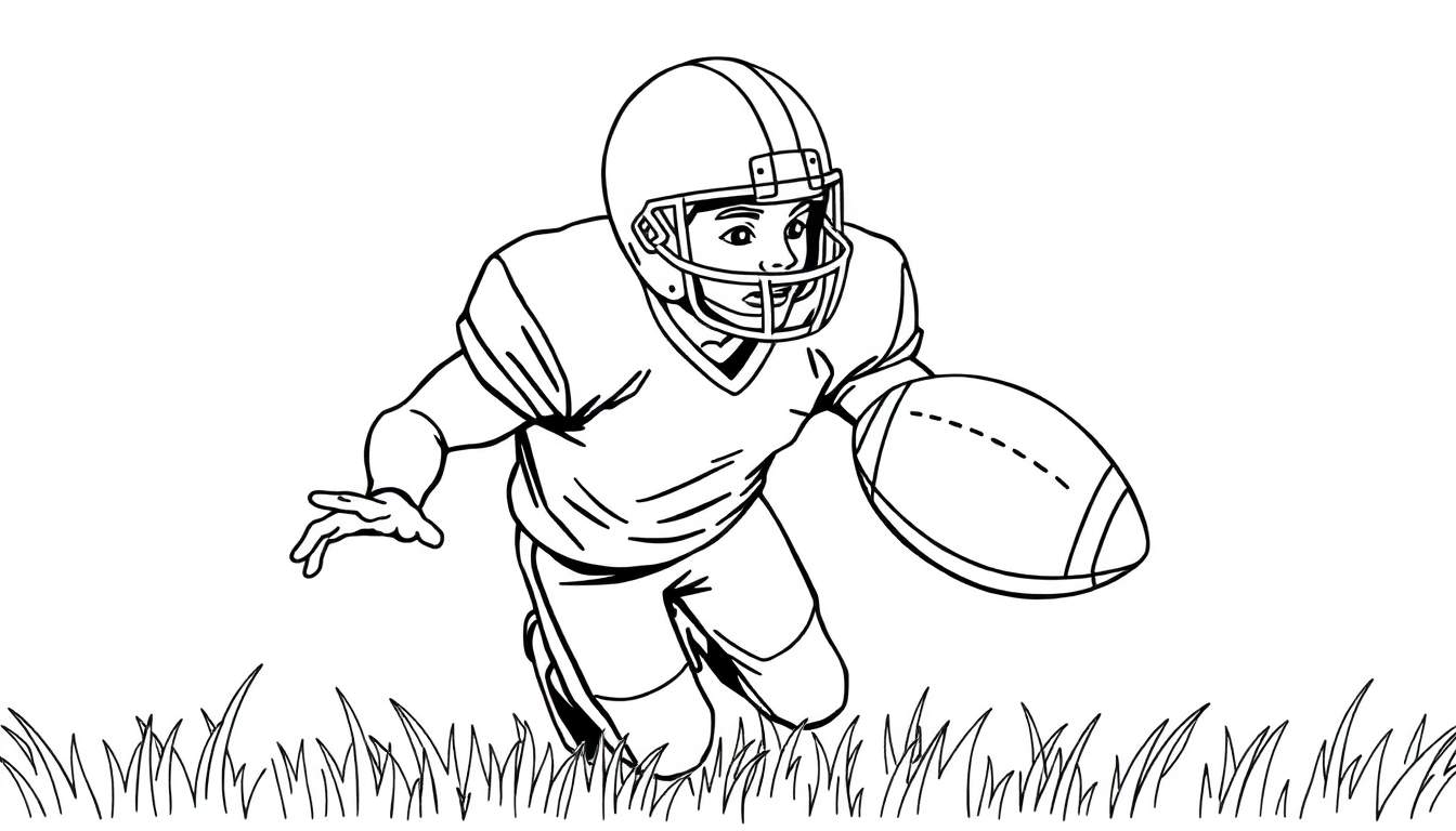 Jugador de fútbol americano corriendo en una página para colorear de placa de color.