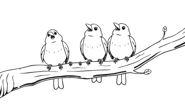 Tres pájaros en una rama, listos para la placa de color.