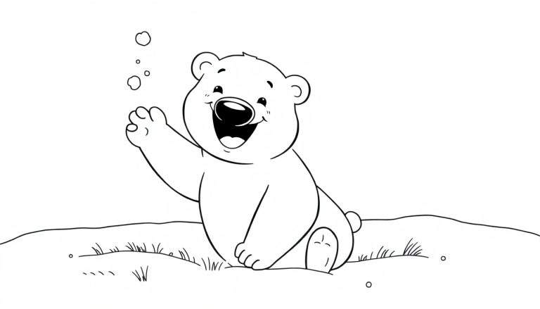 Oso polar amigable saludando, listo para ser coloreado en una placa.