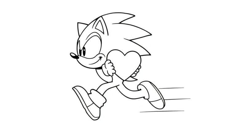 Placa de color de Sonic corriendo con un corazón.