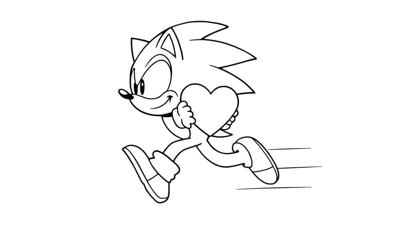 Placa de color de Sonic corriendo con un corazón.