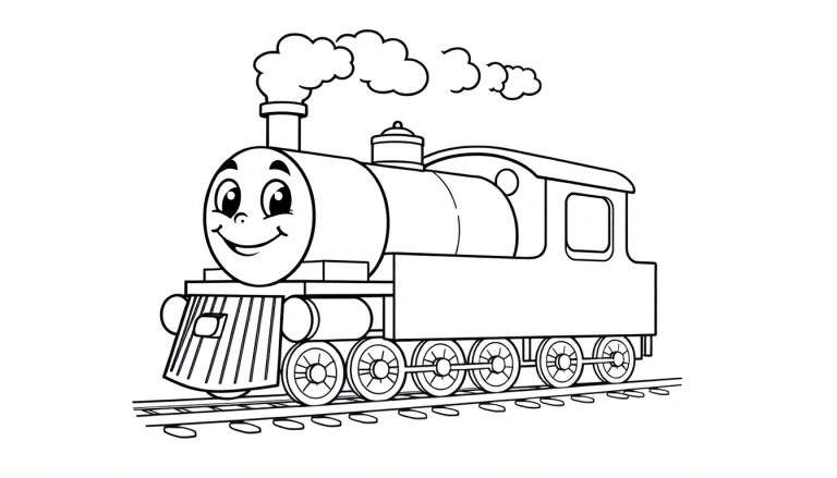 Locomotora de tren amigable para colorear, como en una placa de color.
