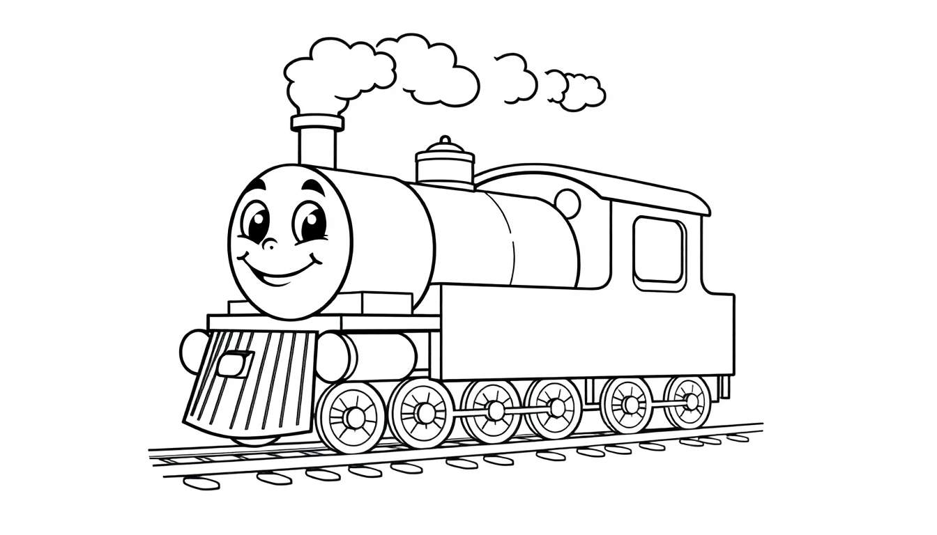Locomotora de tren amigable para colorear, como en una placa de color.