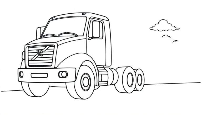 Un camión Volvo para colorear, listo para que los niños le den vida con colores en su placa de color.