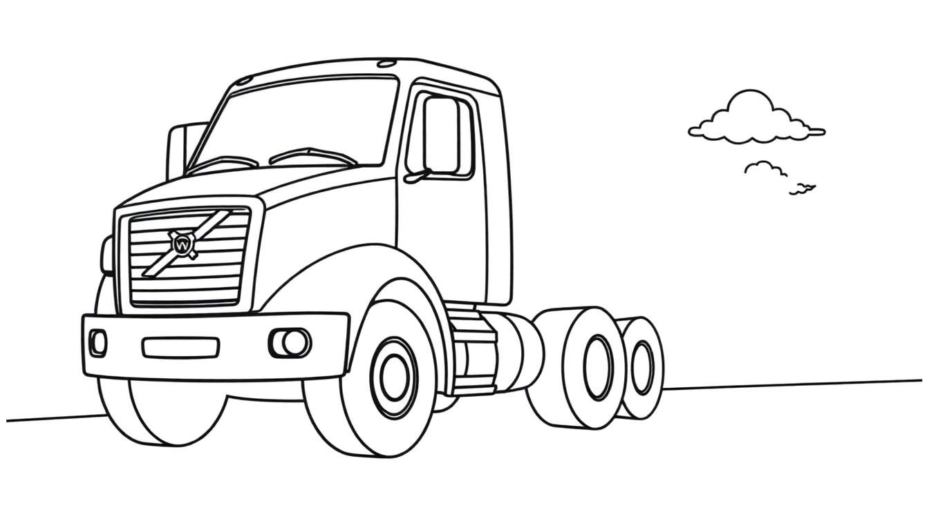 Un camión Volvo para colorear, listo para que los niños le den vida con colores en su placa de color.