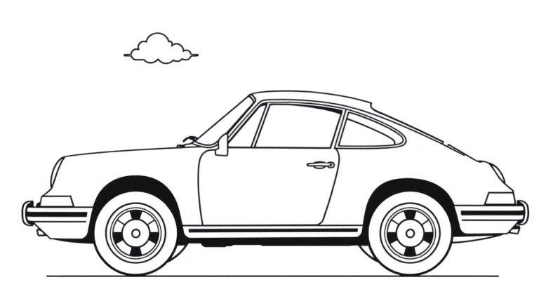 Un coche deportivo de color para colorear, con la placa de color visible.