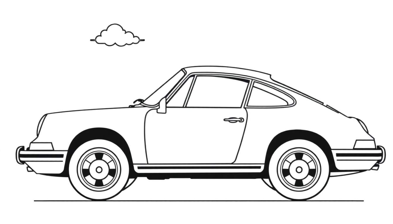 Un coche deportivo de color para colorear, con la placa de color visible.