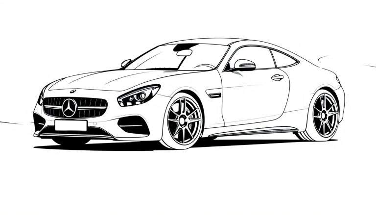 Un coche deportivo para colorear, con la placa de color lista para ser pintada.