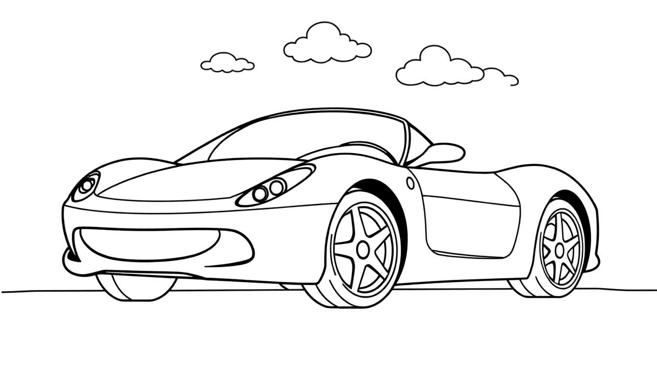 Un coche deportivo descapotable rojo brillante para colorear, con la placa de color lista para ser pintada.
