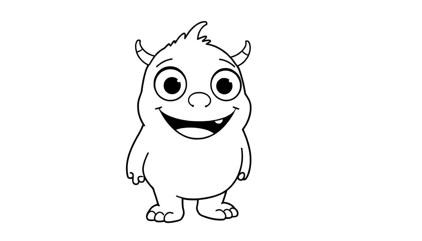 Un monstruo amigable para colorear con una placa de color en blanco y negro.