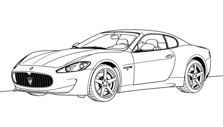 Un coche deportivo Maserati listo para ser coloreado, con la placa de color blanca.