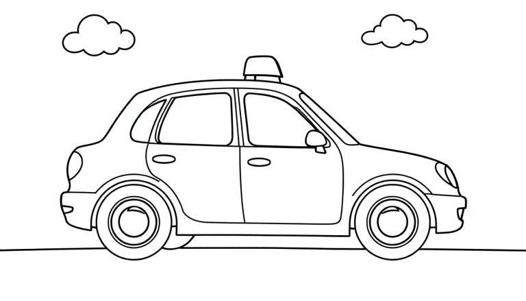 Un taxi para colorear con la palabra placa de color en su lateral.