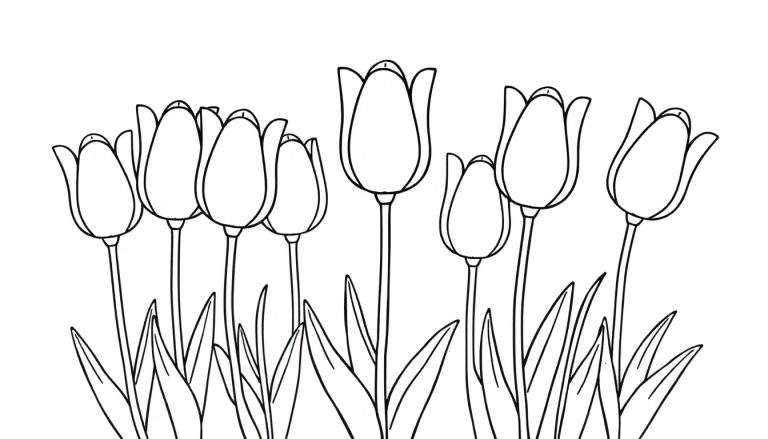 Placa de color de tulipanes alegres para colorear.