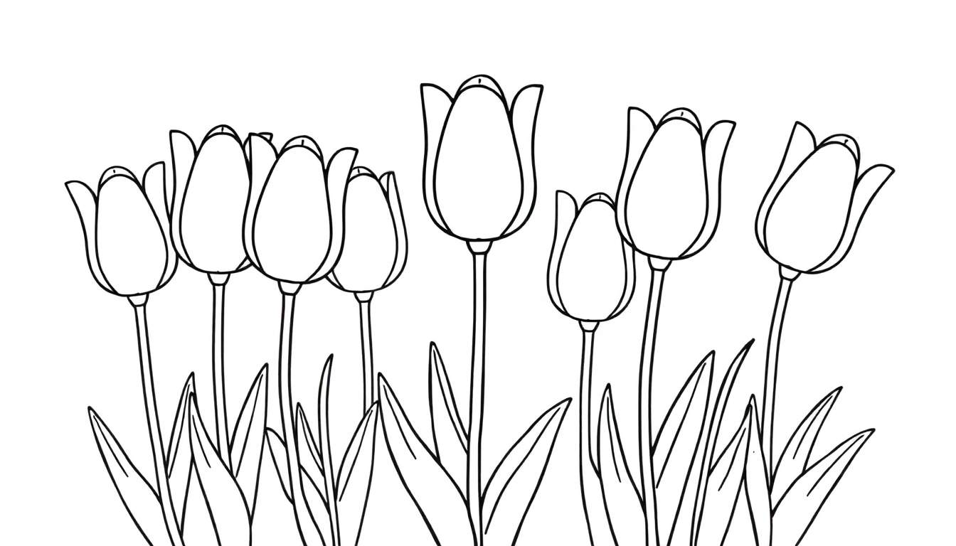 Placa de color de tulipanes alegres para colorear.