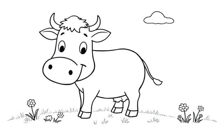 Una linda vaca de dibujo lineal lista para ser coloreada en una placa de color.