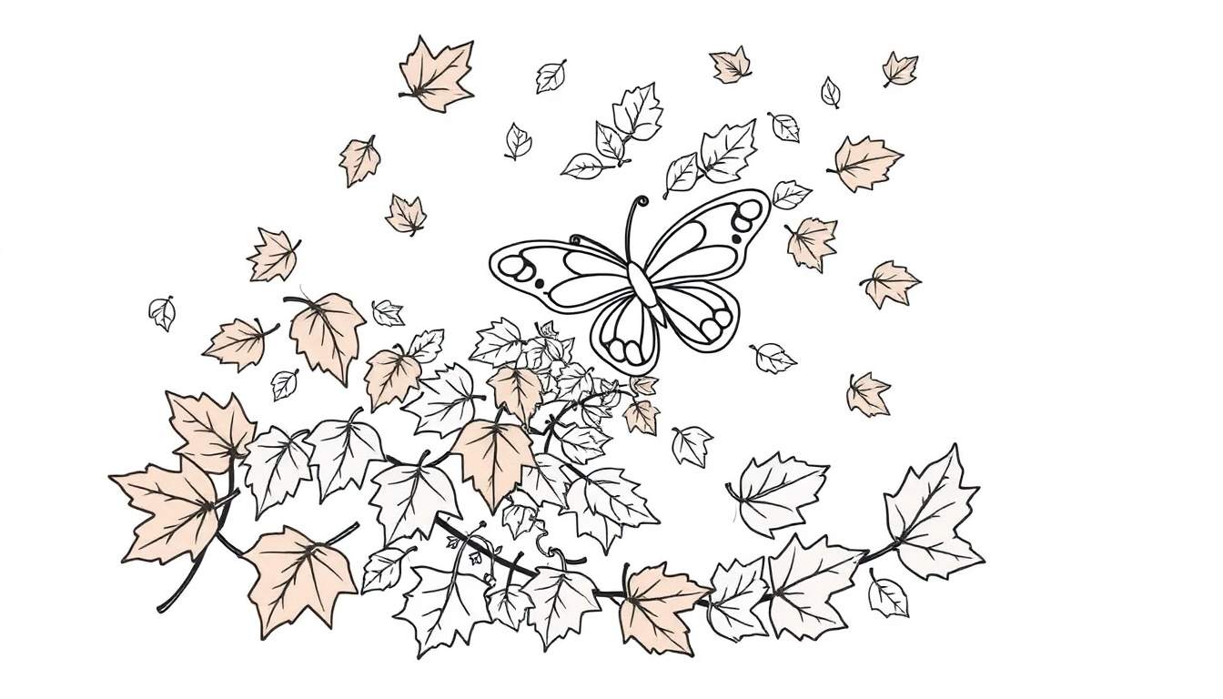 Placa de color con mariposa y hojas de arce.