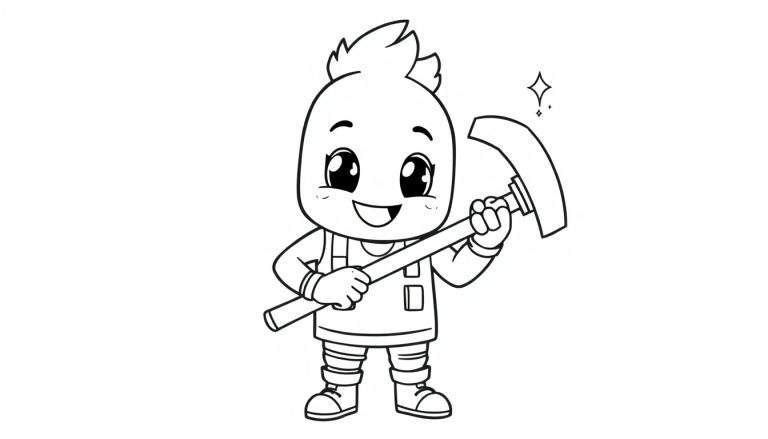 Placa de color de un personaje de Fortnite feliz con un pico.