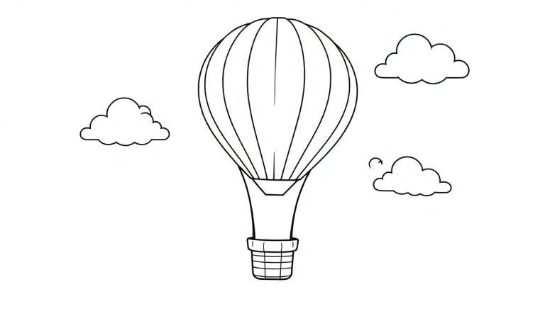 Globo aerostático cebolla para colorear, listo para un paseo divertido. Placa de color para niños.