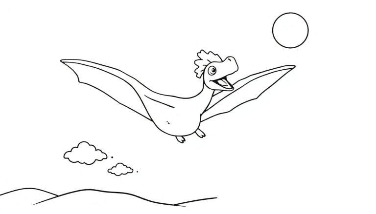 Un pterodáctilo de placa de color sonriente vuela en el cielo