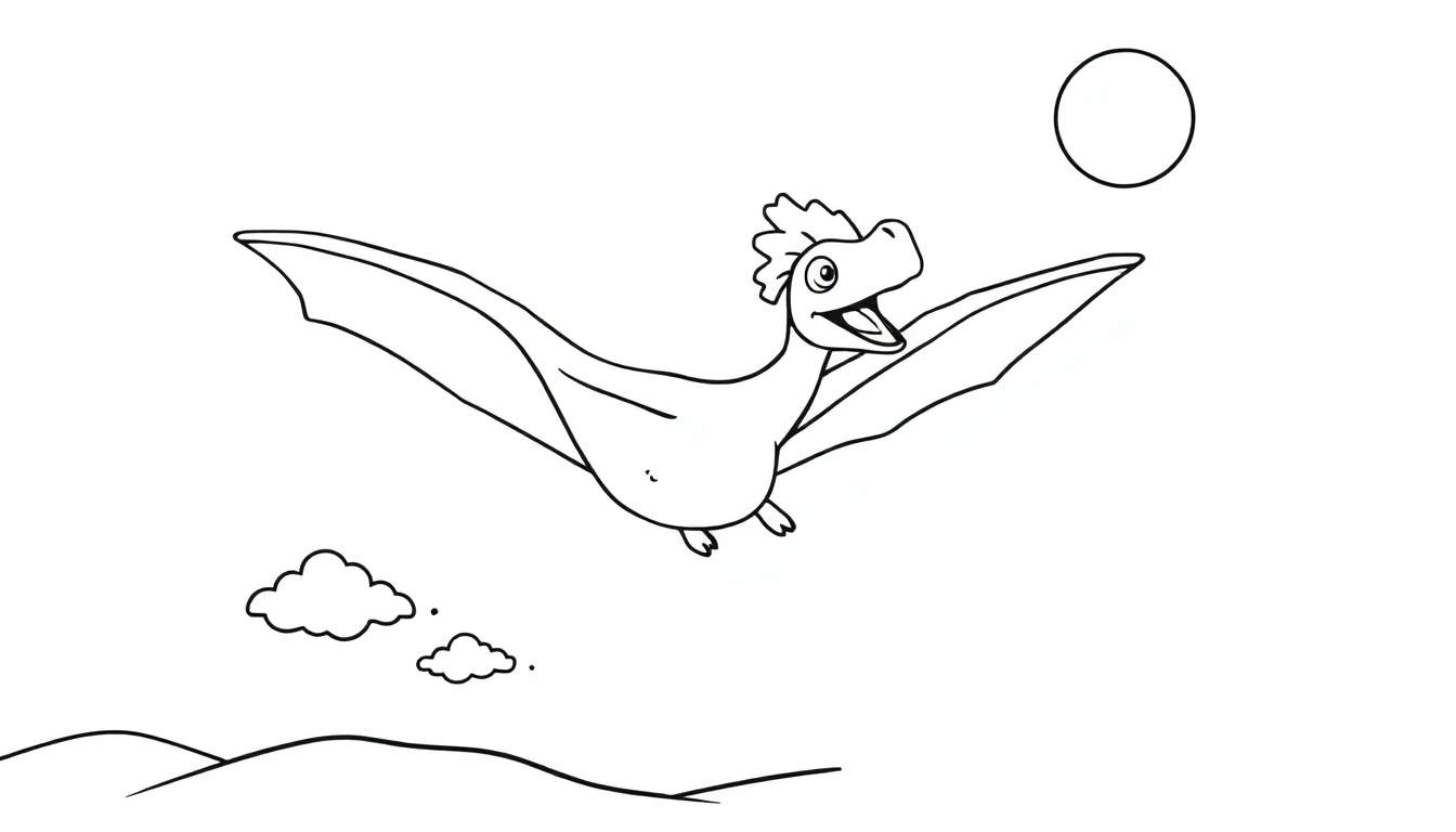Un pterodáctilo de placa de color sonriente vuela en el cielo