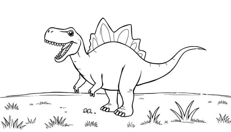 Un estegosaurio listo para colorear, con sus placas dorsales visibles.