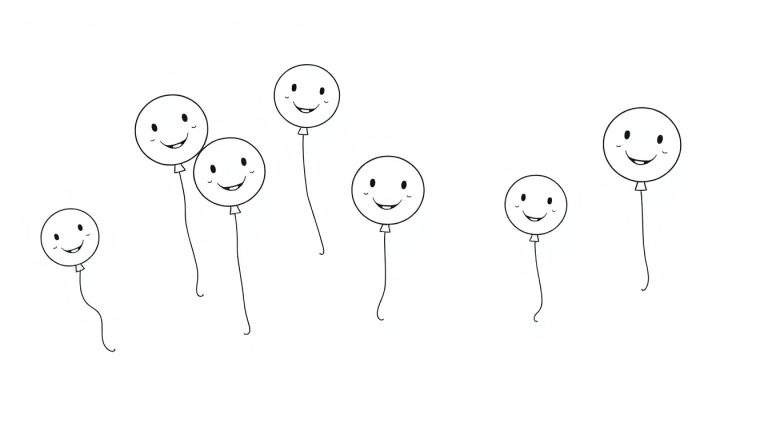Página para colorear de globos sonrientes en blanco y negro