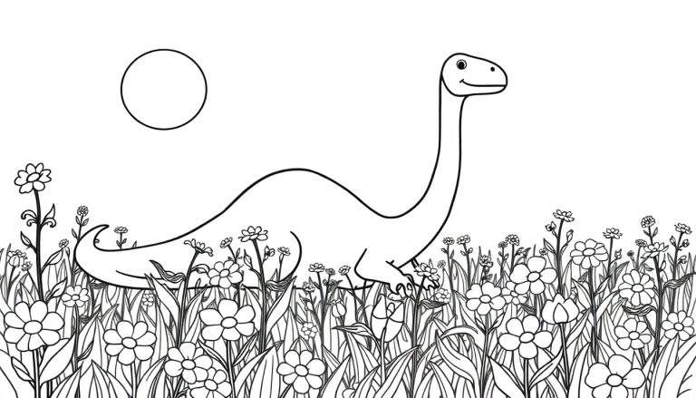 Una placa de color de un dinosaurio amigable.