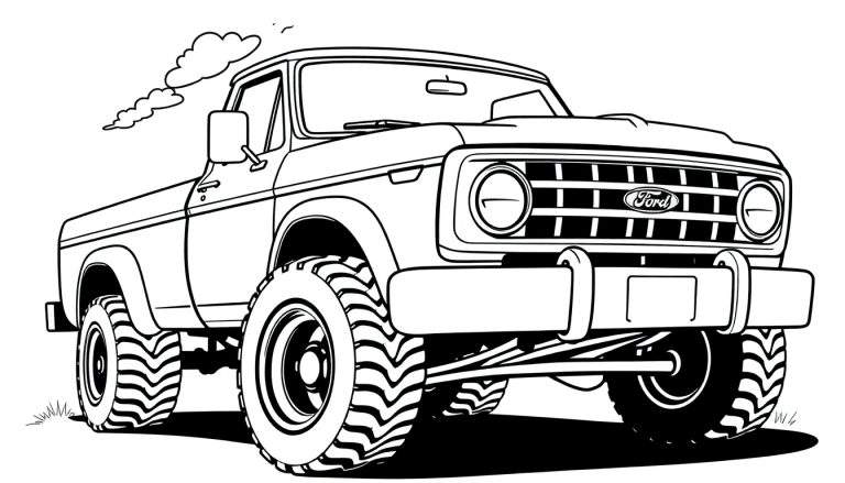 Una camioneta Ford lista para colorear, con la palabra 'placa de color' escrita encima.
