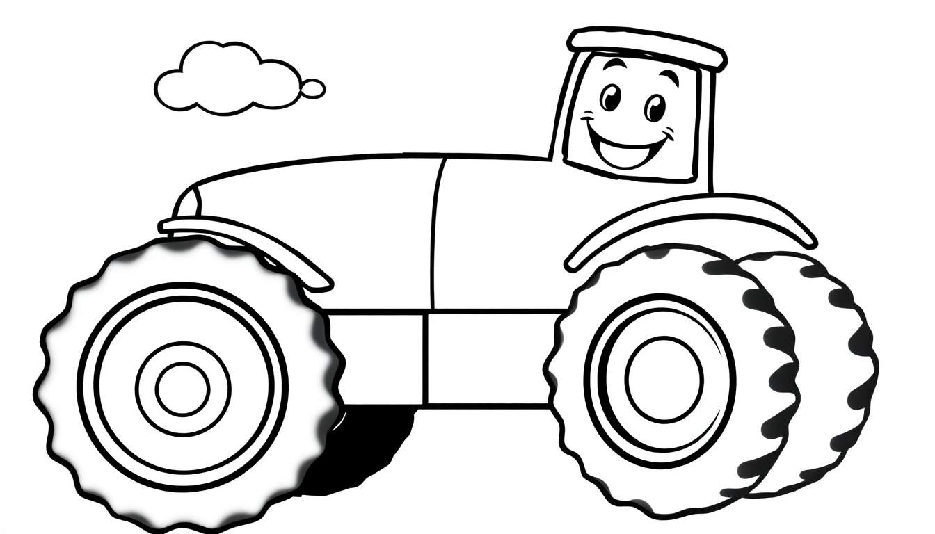 Un tractor sonriente listo para colorear con una placa de color.