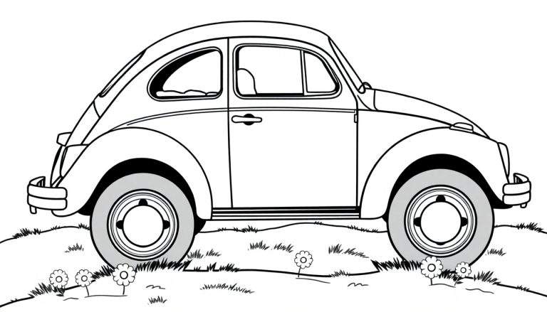 Un divertido escarabajo VW clásico para colorear, listo para que le pongas una placa de color.