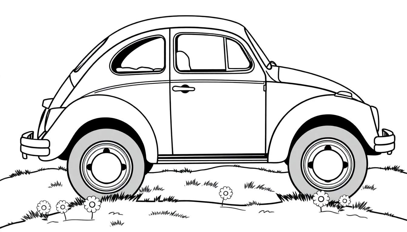 Un divertido escarabajo VW clásico para colorear, listo para que le pongas una placa de color.