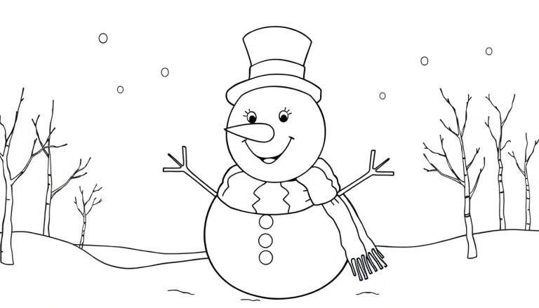 Placa de color con un muñeco de nieve amistoso.