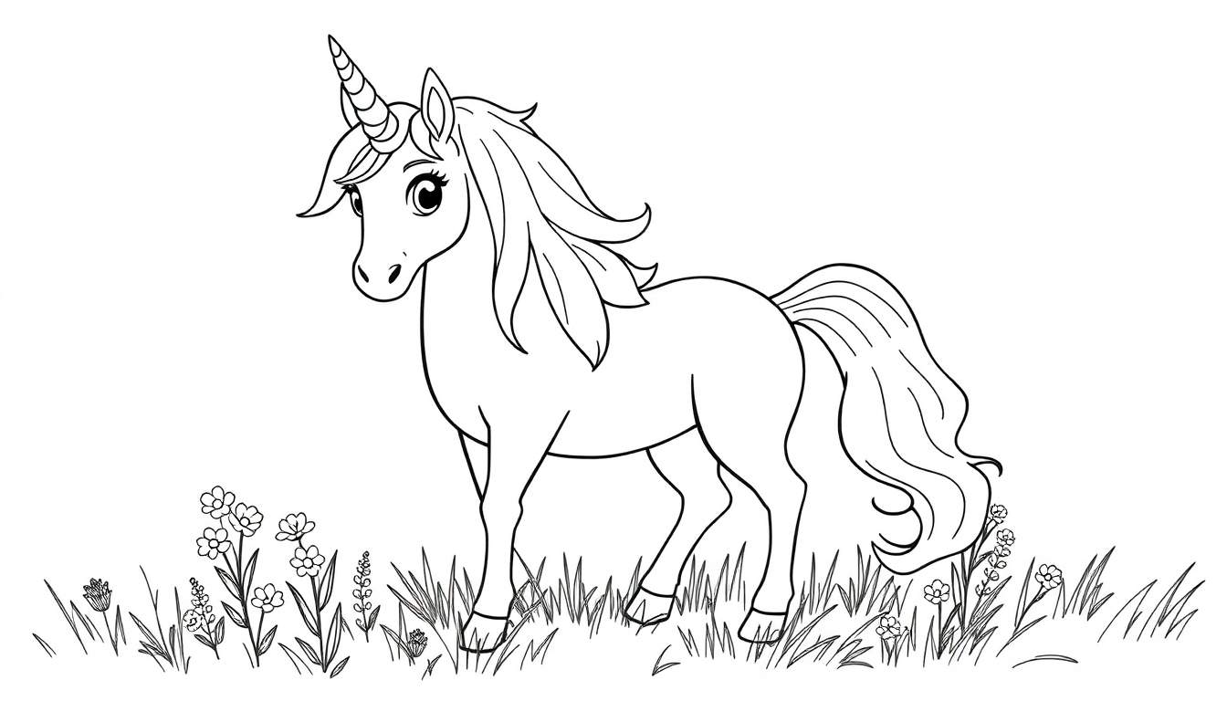 Placa de color de un unicornio en un campo de flores