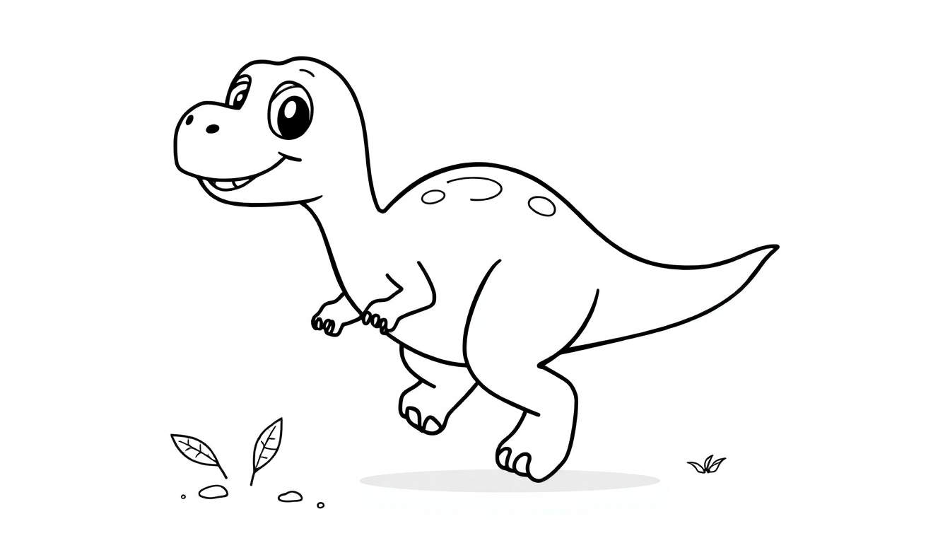Un dinosaurio de dibujos animados adorable listo para colorear, con un contorno blanco y negro, como una placa de color.