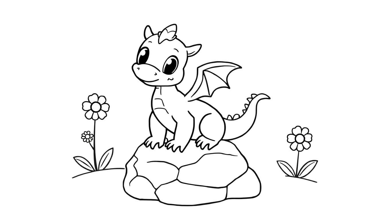 Placa de color de un dragón bebé amigable.