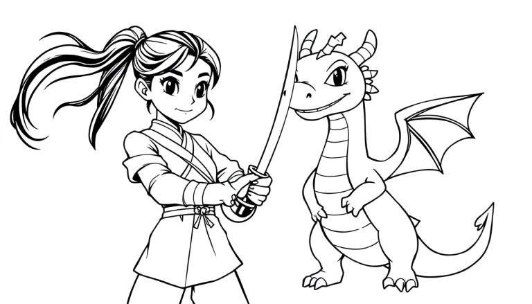 Placa de color de Mulan entrenando con Mushu.