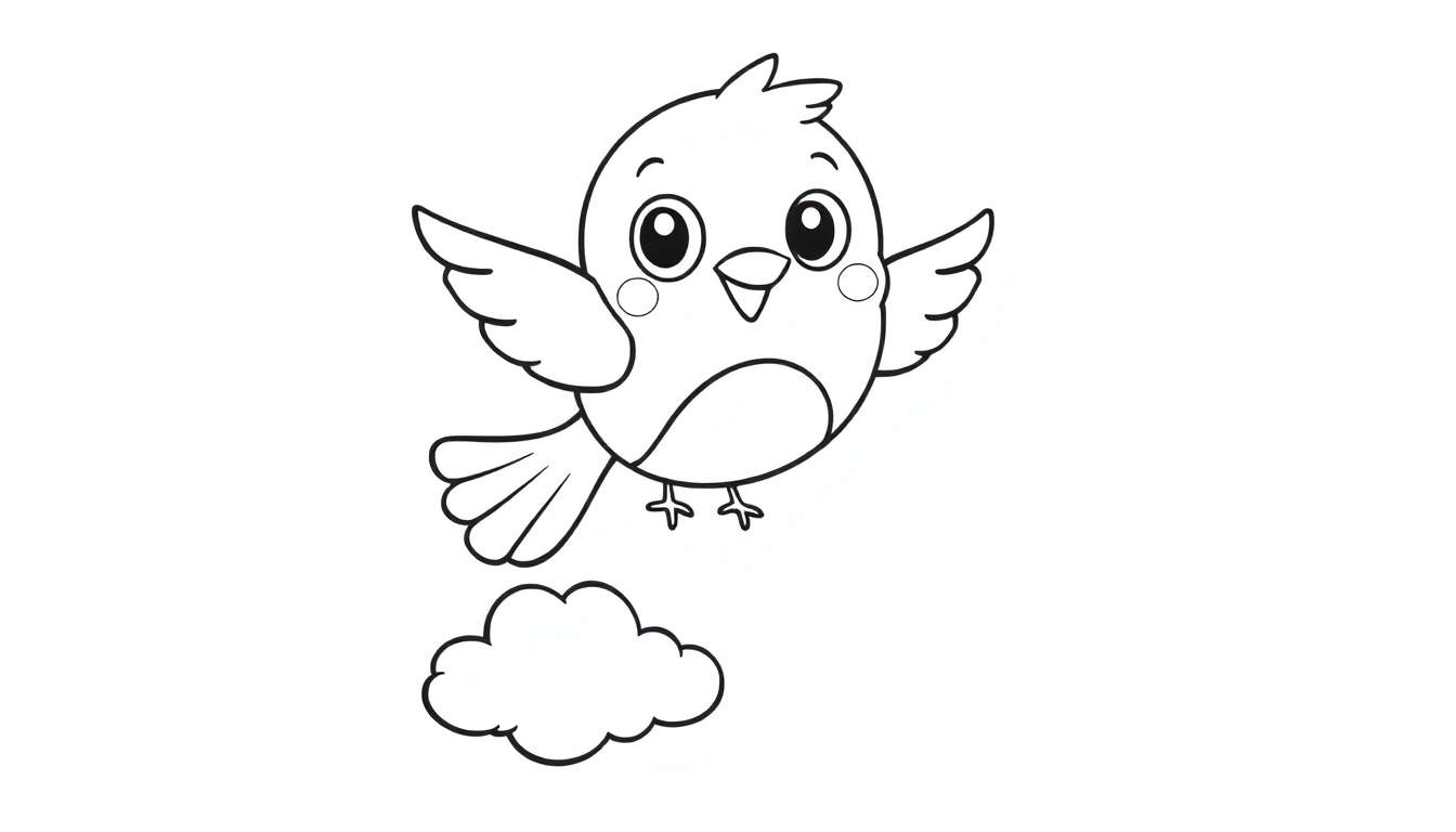 Un pajarito de dibujos animados sonriente y ruborizado, listo para colorear en su placa de color.