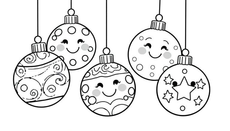 Placa de color de adorables bolas de Navidad para colorear.