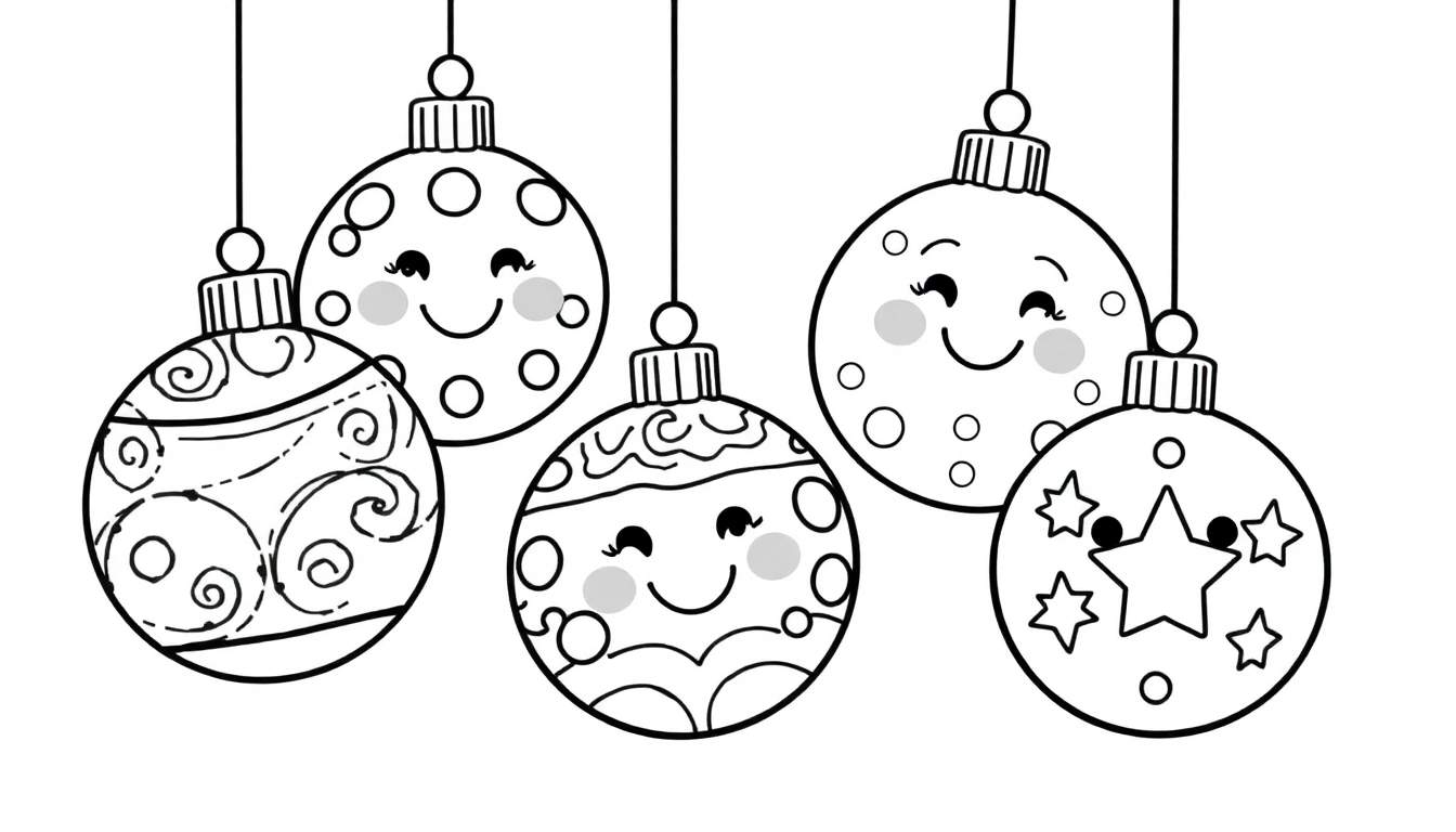 Placa de color de adorables bolas de Navidad para colorear.