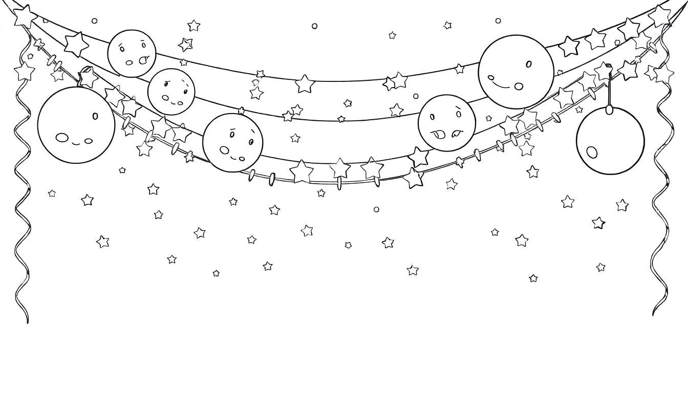 Placa de color con globos sonrientes y estrellas.