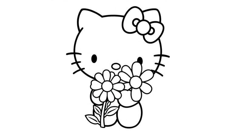 Placa de color de Hello Kitty con dos flores.