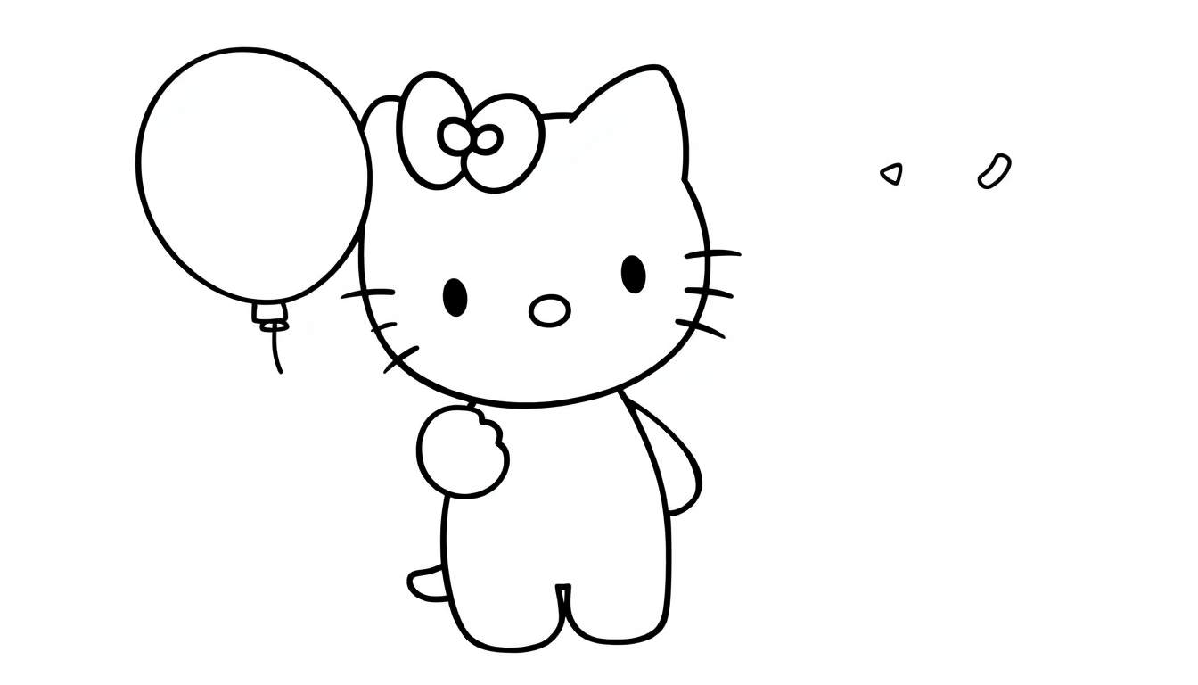 Placa de color de Hello Kitty con un globo, lista para colorear.