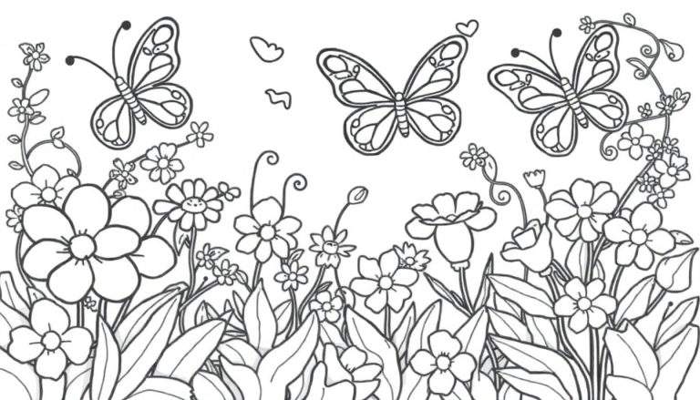 Una placa de color de un jardín mágico con mariposas.