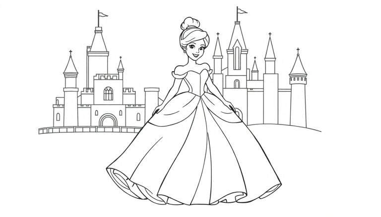 Placa de color: Cenicienta lista para el baile real.