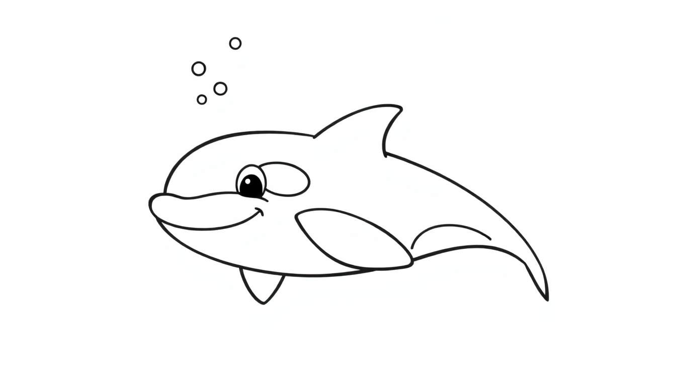Orca amigable para colorear en una placa de color.